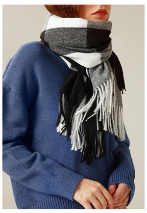 Luxury Fashion Autumn Winter Soft Warm Scarf Plaid Colorful Hijabs Cashmere Scarves Warm Soft Bandana Women's Lightweight Scarves Elegant Echarpe  Escharpe Soft Wool Elegant Tassel For Women