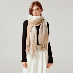 Luxury Fashion Autumn Winter Soft Warm Scarf Plaid Colorful Hijabs Cashmere Scarves Warm Soft Bandana Women's Lightweight Scarves Elegant Echarpe  Escharpe Soft Wool Elegant Tassel For Women