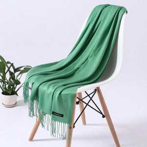 Luxury Fashion Winter Solid Colorful Soft Scarf Hijabs Tassels Long Warm Shawls Hijabs Lightweight Scarfs Scarves Cashmere Elegant Hijabs Scarves Wraps For Women