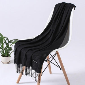 Luxury Fashion Winter Solid Colorful Soft Scarf Hijabs Tassels Long Warm Shawls Hijabs Lightweight Scarfs Scarves Cashmere Elegant Hijabs Scarves Wraps For Women