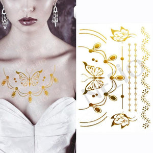 Luxury Flash Metallic Waterproof Temporary Tattoo Gold Silver Flower Tattoo Sticker Long Lasting Gold Design For Womens