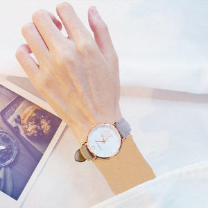 Luxury Girl Watch Student High School Small Fresh Watch Pink Cute Star Starry Sky Casual Leather Female Wrist Watch Leather Band Thin Minimalist Casual Simple Dress Watch