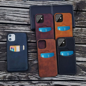Luxury Leather Card Retro Case for iPhone 14 13 12 Mini 11 Pro Max X XR XS Slim Soft Cover for 14 Max Built-in Metal Plate for Magnetic Mounting & Card Holder Phone Case