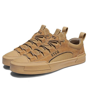 Luxury Leather Men's Sneakers Lace Up Mens Casual Outdoor Canvas Shoes Handmade Fashion Walking Sneakers Comfortable Modern Design Sneakers For Man
