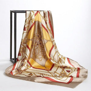 Luxury Long Soft Square Silk Scarves Lightweight Elegant Satin Silk Soft Head Wrap Escharpe Hijab Scarf Muslim Female Silky Shawls Wrap Hair Head Scarves Bandanna For  Women 90*90cm