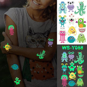 Luxury Luminous Tattoo Stickers Unicorn Stars Temporary Waterproof Luminous Fake Tattoos Stickers Dinosaur Butterfly For Children