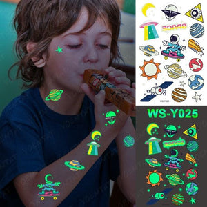 Luxury Luminous Tattoo Stickers Unicorn Stars Temporary Waterproof Luminous Fake Tattoos Stickers Dinosaur Butterfly For Children