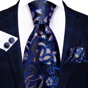 Luxury Men Silk Necktie Pocket Square Matching Handkerchief  Cufflinks Set Formal Design Printed Business Necktie For Men