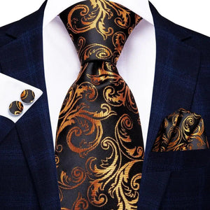Luxury Men Silk Necktie Pocket Square Matching Handkerchief  Cufflinks Set Formal Design Printed Business Necktie For Men