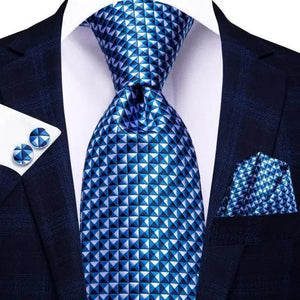 Luxury Men Silk Necktie Pocket Square Matching Handkerchief  Cufflinks Set Formal Design Printed Business Necktie For Men