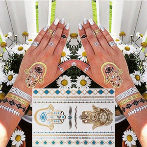 Luxury Metallic Gold Waterproof Temporary Tattoo Feather Elephant Fashion Different Design Tattoos For Womens