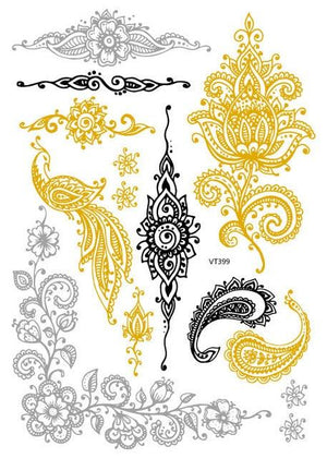 Luxury Metallic Temporary Tattoo Gold Silver Flower Sticker Long Lasting Gold Design For Womens