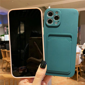 Luxury Silicone Phone Case for iphone 13 Pro Max 12 11 X XS XR Card Holder Wallet Soft Cover Cute Back Storage Stylish Silicone Case Smartphone Case