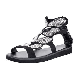 Luxury Summer Fashion Rhinestone Sandal Women Butterfly Soft Non-slip Flat Shoes Casual Breathable Outdoor Beach Rhinestone Sandals Women's Flat Sandals Jeweled Party Sandals