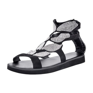 Luxury Summer Fashion Rhinestone Sandal Women Butterfly Soft Non-slip Flat Shoes Casual Breathable Outdoor Beach Rhinestone Sandals Women's Flat Sandals Jeweled Party Sandals