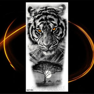 Luxury Tiger Temporary Tattoos Fox Wolf Fake Tattoo Sticker Realistic Black Animal Temporary Tattoo Stickers For Mens