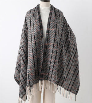 Winter  Long Plaid Headwear Scarf Warm Shawls Cashmere Female Scarfs Scarves Lady Tassel Shawl Wraps For Women