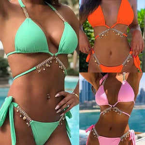 Luxury Woman Bikini Set Diamond Swimsuit Vintage Ladies Swimwear Low Waist Bathing Suit Shining Summer Beach Wear
