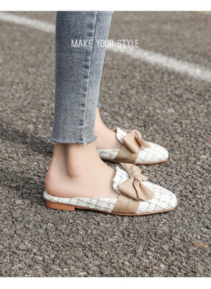 Luxury Woman Summer Close Toe Slippers Lazy Slides Flat Heel Slippers Outdoor Flip Flops Shoes Black Dress Shoes Soft Round-Toe White Flats Casual Flats Shoes