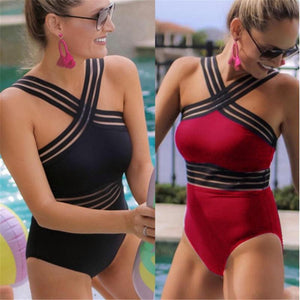 Luxury Women Black Swimsuits Women High Neck One Piece Swimsuits For Women Mesh Bathing Suits Open Back Swimwear One Piece Swimwear For Lady High Neck Bandage Cross Back Swimming Suit Female Holiday Beachwear