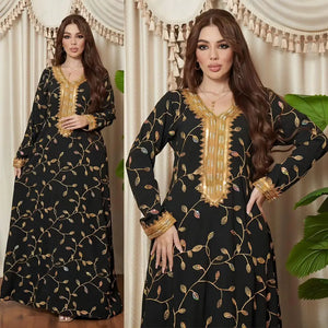 Arab Dubai Embroidery Applique Muslim Dinner Robe