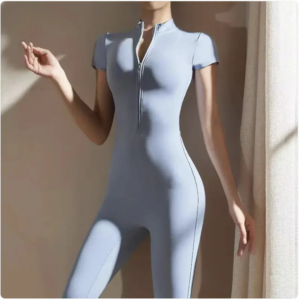 Women's Long-Sleeve Zipper Yoga Jumpsuit