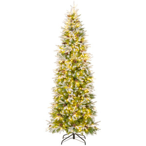 6/7.5/9 Feet Pre-Lit Artificial Christmas Tree Snow Flocked Hinged-7.5 Feet
