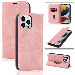 Magnetic Leather Wallet Phone Cover for iPhone 14 Plus 13 Pro Max 12 Mini for Wireless Charging Kickstand Card Case Magnetic Flip PU Leather Phone Case with Card Holder Slots Kickstand Shockproof Case