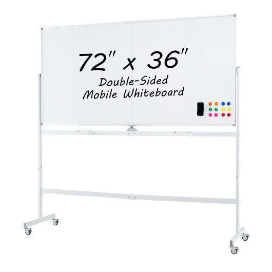 Rolling Double-Sided Magnetic Whiteboard on Wheels with Stand and Aluminum Alloy Frame-White