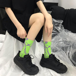 Marble Print Style Harajuku Skateboard Long Socks Creative Fun Lightning Hip Hop Style Socks Streetwear Casual Cotton Socks Unisex Street Couple Socks For Men And Women