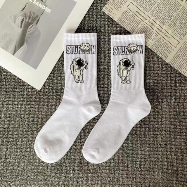 Marble Print Style Harajuku Skateboard Long Socks Creative Fun Lightning Hip Hop Style Socks Streetwear Casual Cotton Socks Unisex Street Couple Socks For Men And Women