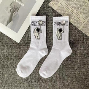 Marble Print Style Harajuku Skateboard Long Socks Creative Fun Lightning Hip Hop Style Socks Streetwear Casual Cotton Socks Unisex Street Couple Socks For Men And Women