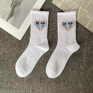 Marble Print Style Harajuku Skateboard Long Socks Creative Fun Lightning Hip Hop Style Socks Streetwear Casual Cotton Socks Unisex Street Couple Socks For Men And Women
