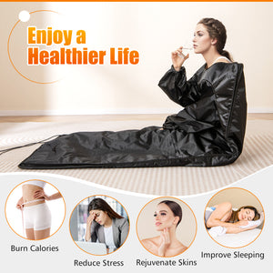 Infrared Sauna Blanket for Home Use with Arm Sleeves Wraps and Carry Bag-Black