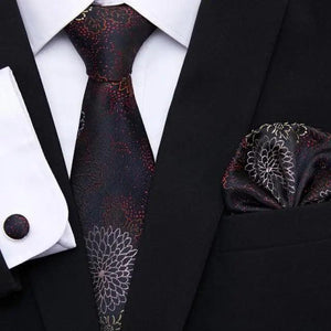 Men Elegant Red Silk Tie Classic Necktie Cufflinks Set Business Necktie With Handkerchief Perfect Match With Wedding Suit