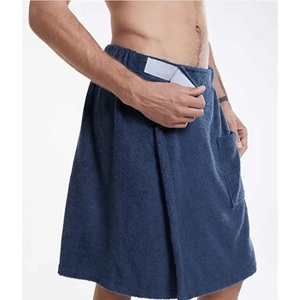 Men Plush Fleece Wrap Spa Gym Bath Wrap Solid Color Classy Design Bathrobes With Pocket Trendy Men's Bath Wrap