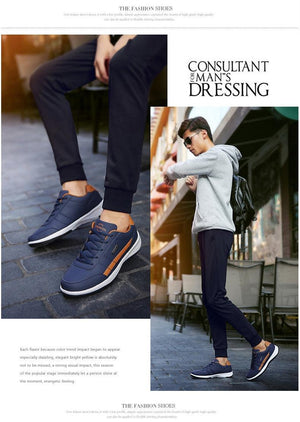 Men's Leather Sneakers Casual Comfortable Luxury Sneakers Man Lace-Up Athletic Sports Artificial Leather Mens Spring Flats Trainers Outdoor Mens Casual Sports Sneakers