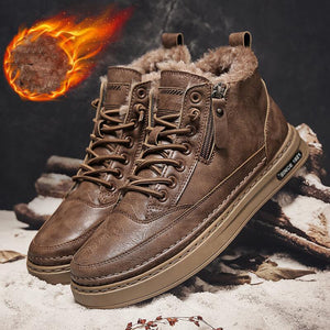 Men's Winter Cotton Shoes High-Top Fashion Casual Trend Boots Flat Shoes Winter Snow Boots Warm Ankle Booties Outdoor Work Shoes For Cold Weather Soft Comfortable Walking Brown Shoes