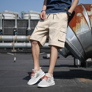 Men Shorts Casual Loose Sports Pants Overalls Men New Summer Fashion Beach Pants High Quality Shorts Men Summer Men's Outdoor Cargo Shorts Pocket Cotton Casual Half Pants Mid Waist Drawstring Loose Shorts