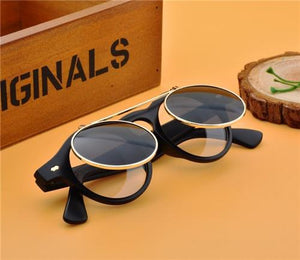 Men Vintage Flat Top Goggles Round Design Metal Retro Glasses For Men & Women Flip Up Sun Glasses New Colourful Fashionable Sunglasses For Men & Women