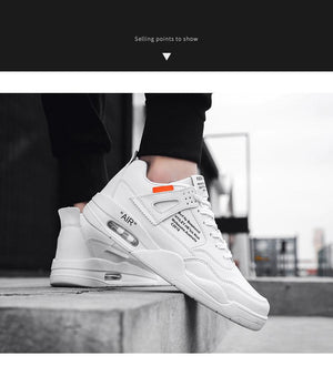 Men White Casual Leather Fashion Sneakers Breathable Sports Running Shoes Leather Running Sport Air Cushion Outdoor Training Sneakers High Quality Design