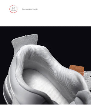 Men White Casual Leather Fashion Sneakers Breathable Sports Running Shoes Leather Running Sport Air Cushion Outdoor Training Sneakers High Quality Design