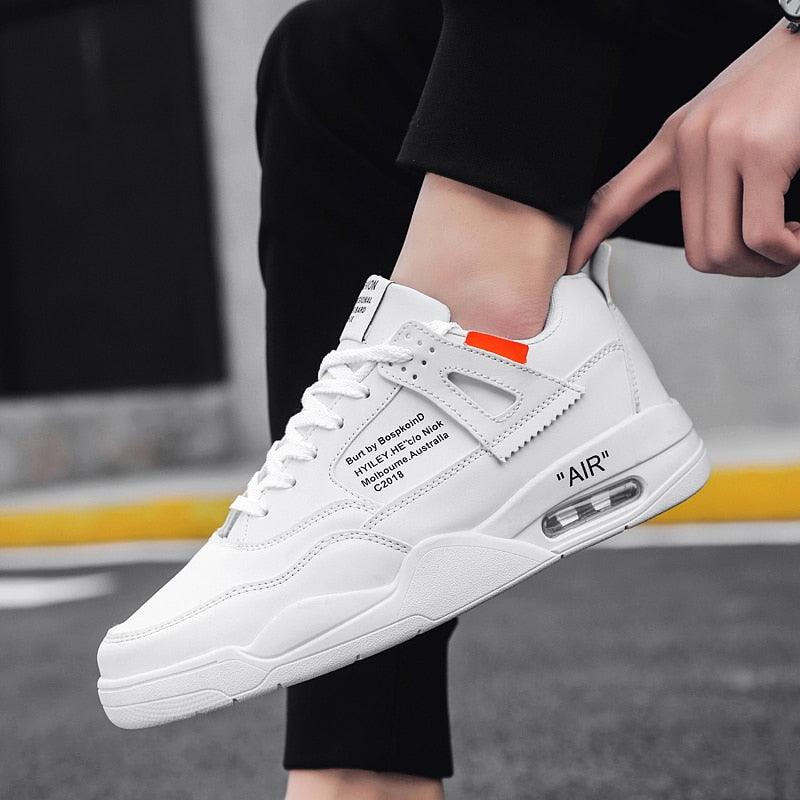 Men White Casual Leather Fashion Sneakers Breathable Sports Running Shoes Leather Running Sport Air Cushion Outdoor Training Sneakers High Quality Design