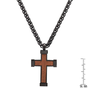 Men's Black IP Stainless Steel and Wood Cross Pendant