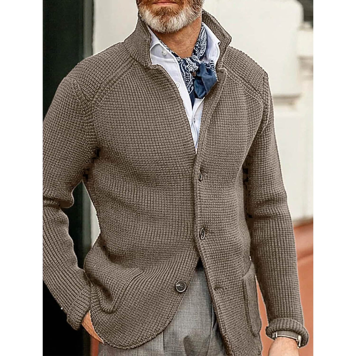 Men's Cardigan Solid Color Sweater
