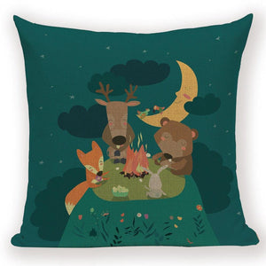 Merry Christmas Tree Cute Deer Happy Festival New Year Decorations Christmas Throw Pillow Covers Christmas Decorative Couch Pillow Cases Cotton Linen Pillow Square Cushion Cover For Home Bed