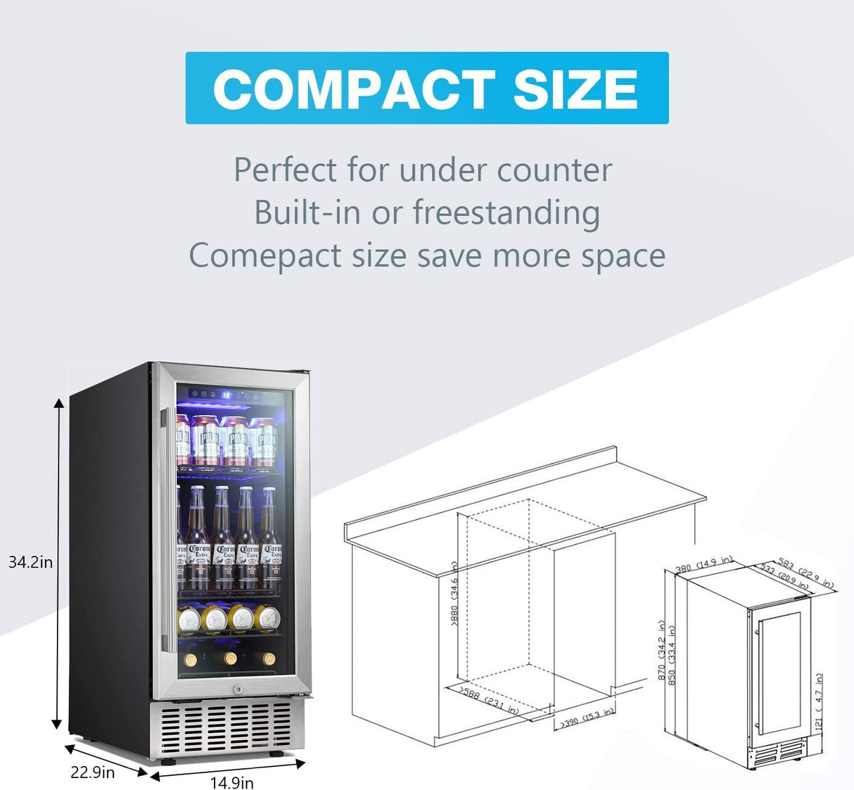 15 Inch Built-in Mini Fridge Beverage Refrigerator W5174C