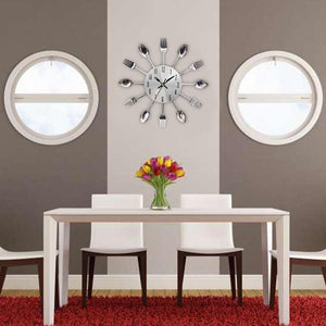 Metal Kitchen Wall Clock Creative  Kitchen Wall Clock 3D Modern Creative Kitchen Cutlery Spoon Fork Time Like Wall Clock Wall Sticker Room Home Decoration Quartz Wall Art Cutlery Mounted Clocks Modern Design Home Decorative