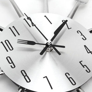 Metal Kitchen Wall Clock Creative  Kitchen Wall Clock 3D Modern Creative Kitchen Cutlery Spoon Fork Time Like Wall Clock Wall Sticker Room Home Decoration Quartz Wall Art Cutlery Mounted Clocks Modern Design Home Decorative
