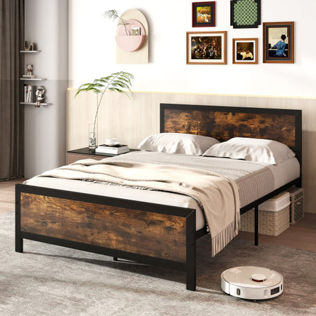 Metal Bed Frame with Headboard and Footboard-Full Size